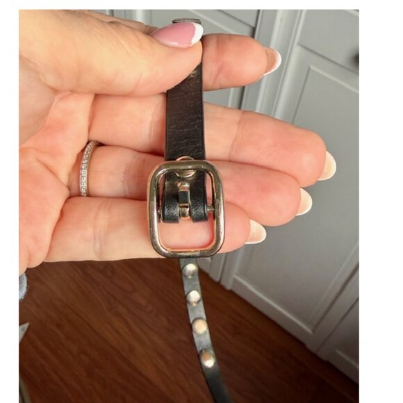 Faux Leather Black Bracelet with Gold tone Screw details and Buckle Closure - Picture 2 of 7